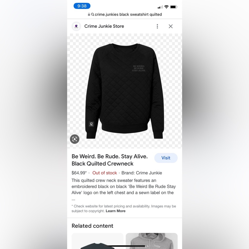 Crime Junkie Quilted Crewneck M